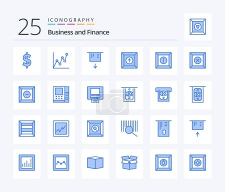 Illustration for Finance 25 Blue Color icon pack including money. atm. upload. product. box - Royalty Free Image