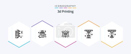 Illustration for 3d Printing 25 Line icon pack including laser. printer. productd. modeling. shape - Royalty Free Image