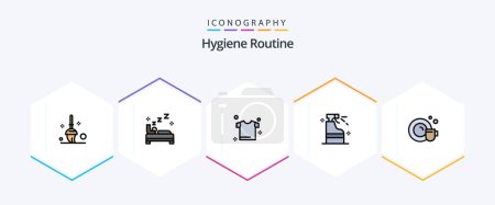 Ilustración de Hygiene Routine 25 FilledLine icon pack including . cup. drying. dish. detergent - Imagen libre de derechos