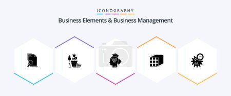 Téléchargez les illustrations : Business Elements And Business Managment 25 Glyph icon pack including cube. abstract. money. technology. sharing - en licence libre de droit