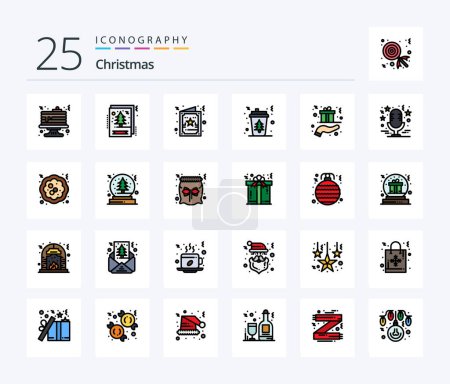 Téléchargez les illustrations : Christmas 25 Line Filled icon pack including present. gift box. coffee. gift. tree - en licence libre de droit