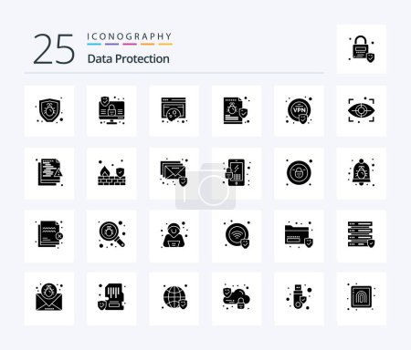 Ilustración de Data Protection 25 Solid Glyph icon pack including security. virus. data. security. file - Imagen libre de derechos