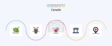 Téléchargez les illustrations : Canada Flat 5 Icon Pack Including map. paris. reindeer. landmark. canada - en licence libre de droit
