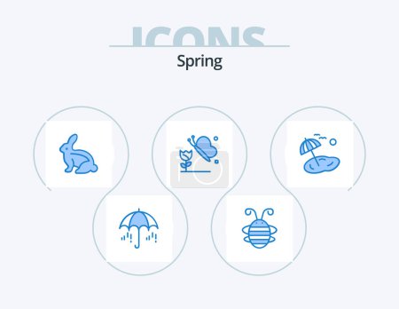 Illustration for Spring Blue Icon Pack 5 Icon Design. palm. butterfly. ladybug. flower. rabbit - Royalty Free Image