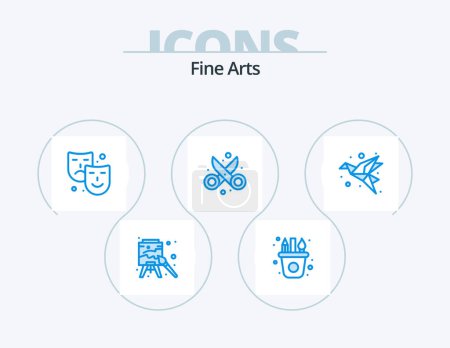 Illustration for Fine Arts Blue Icon Pack 5 Icon Design. art. scissor. mask. design. clippers - Royalty Free Image