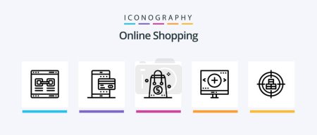 Téléchargez les illustrations : Online Shopping Line 5 Icon Pack Including online. business. logistic. valentine. robot. Creative Icons Design - en licence libre de droit