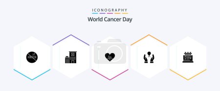 Illustration for World Cancer Day 25 Glyph icon pack including pulse. heart. building. ecg. cancer - Royalty Free Image