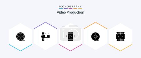 Illustration for Video Production 25 Glyph icon pack including clapper. action clapper. recording. volume. open volume - Royalty Free Image