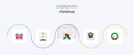 Téléchargez les illustrations : Christmas Flat 5 Icon Pack Including winter. decoration. holly. christmas. timepiece - en licence libre de droit