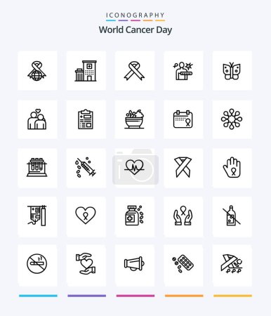 Téléchargez les illustrations : Creative World Cancer Day 25 OutLine icon pack  Such As medical. aids. building. ribbon. cancer - en licence libre de droit