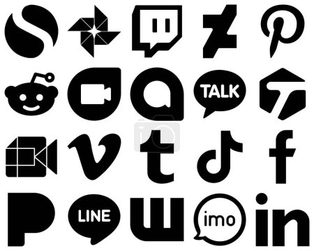 Ilustración de 20 Professional Black Solid Icon Set such as douyin. tumblr. kakao talk and video icons. Eye-catching and high-quality - Imagen libre de derechos