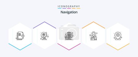Téléchargez les illustrations : Navigation 25 Line icon pack including plus. location. building. add. location - en licence libre de droit
