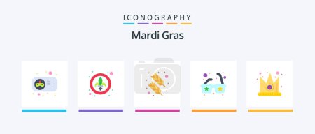Illustration for Mardi Gras Flat 5 Icon Pack Including gras. best. feather. sunglasses. glasses. Creative Icons Design - Royalty Free Image