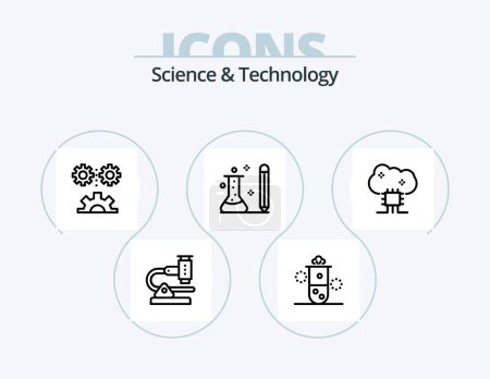 Illustration for Science And Technology Line Icon Pack 5 Icon Design. notebook. jotter. physical science. machine learning. deep learning - Royalty Free Image
