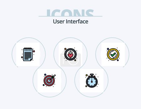 Téléchargez les illustrations : User Interface Line Filled Icon Pack 5 Icon Design. target. darts. online. mobile access. approved - en licence libre de droit