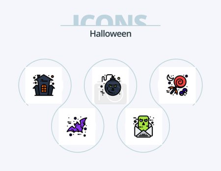 Téléchargez les illustrations : Halloween Line Filled Icon Pack 5 Icon Design. halloween. calendar. halloween. scary. ghoul - en licence libre de droit