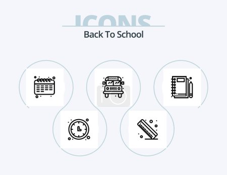 Téléchargez les illustrations : Back To School Line Icon Pack 5 Icon Design. learning. clip. school. wall clock. time keeper - en licence libre de droit
