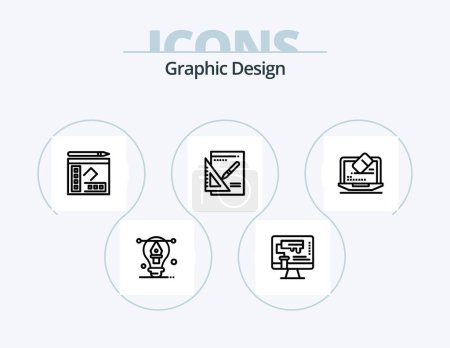 Illustration for Graphic Design Line Icon Pack 5 Icon Design. designing. success. programming. presentation. graph - Royalty Free Image