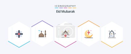 Ilustración de Eid Mubarak 25 Flat icon pack including ribbon. cresent. islam. moon. ribbon - Imagen libre de derechos