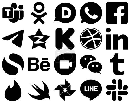 Ilustración de 20 Creative Black Glyph Social Media Icons such as linkedin. funding. telegram. kickstarter and tencent icons. Minimalist and customizable - Imagen libre de derechos
