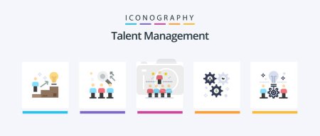 Téléchargez les illustrations : Talent Management Flat 5 Icon Pack Including setting. cog. user. bright. star. Creative Icons Design - en licence libre de droit