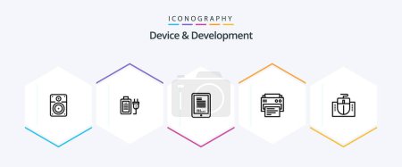 Illustration for Device And Development 25 Line icon pack including computer. education. mobile . printing. printer - Royalty Free Image
