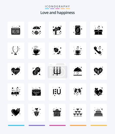 Téléchargez les illustrations : Creative Love 25 Glyph Solid Black icon pack  Such As gift. smart phone. direction. mobile. heart - en licence libre de droit