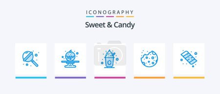 Téléchargez les illustrations : Sweet And Candy Blue 5 Icon Pack Including marshmallow. camping. party. food. cookie. Creative Icons Design - en licence libre de droit
