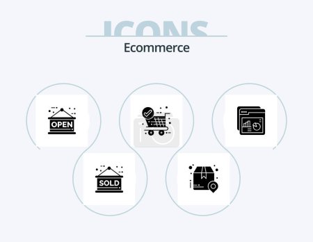 Ilustración de Ecommerce Glyph Icon Pack 5 Icon Design. chart. trolley. shipping. shopping. check - Imagen libre de derechos