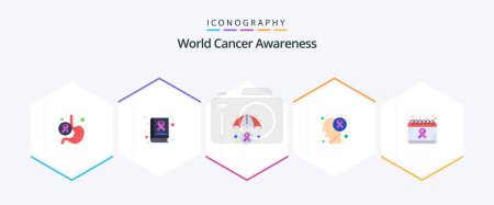 Illustration for World Cancer Awareness 25 Flat icon pack including calendar. cancer. day. brain tumor. cancer awareness - Royalty Free Image