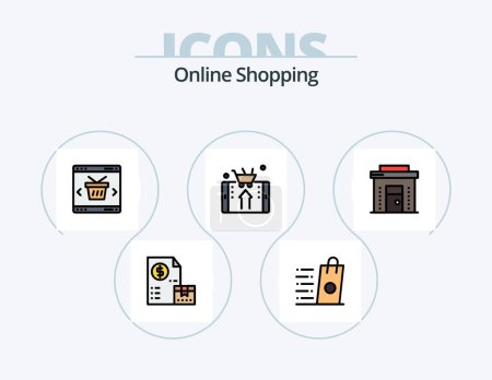 Ilustración de Online Shopping Line Filled Icon Pack 5 Icon Design. payment. market. box. invoice. shop - Imagen libre de derechos
