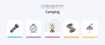 Téléchargez les illustrations : Camping Line Filled 5 Icon Pack Including mountains. camping. camping. explore. find. Creative Icons Design - en licence libre de droit