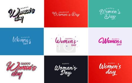 Téléchargez les illustrations : International Women's Day lettering with a love shape. suitable for use in cards. invitations. banners. posters. postcards. stickers. and social media posts - en licence libre de droit