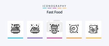 Téléchargez les illustrations : Fast Food Line 5 Icon Pack Including . fast food. food. frappe. food. Creative Icons Design - en licence libre de droit