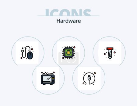 Téléchargez les illustrations : Hardware Line Filled Icon Pack 5 Icon Design. . . electric. watch. play - en licence libre de droit