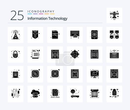 Ilustración de Information Technology 25 Solid Glyph icon pack including phone. digital. web. apps. file - Imagen libre de derechos