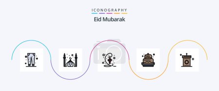 Ilustración de Eid Mubarak Line Filled Flat 5 Icon Pack Including decoration. cake. moon. birthday. ribbon - Imagen libre de derechos