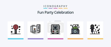 Téléchargez les illustrations : Party Line Filled 5 Icon Pack Including microphone. party. carnival. dance. celebration. Creative Icons Design - en licence libre de droit