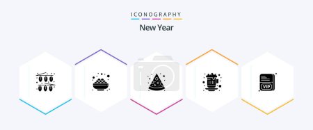 Illustration for New Year 25 Glyph icon pack including vip. card. food. tea. hot coffee - Royalty Free Image