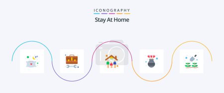 Illustration for Stay At Home Flat 5 Icon Pack Including pot. furniture. work. flower. decoration - Royalty Free Image