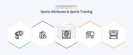 Illustration for Sports Atributes And Sports Training 25 Line icon pack including tactical. strategy. referee. move. football - Royalty Free Image