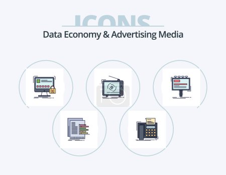 Téléchargez les illustrations : Data Economy And Advertising Media Line Filled Icon Pack 5 Icon Design. admin. prize. safety. edge. competitive - en licence libre de droit