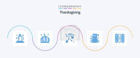 Illustration for Thanks Giving Blue 5 Icon Pack Including hat. fall. vegetable. event. fall - Royalty Free Image