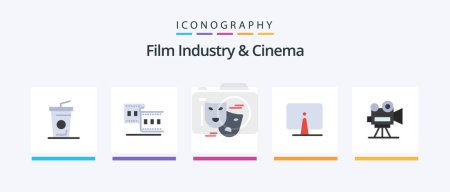 Illustration for Cenima Flat 5 Icon Pack Including film camera. monitor. comedy. imac. computer. Creative Icons Design - Royalty Free Image