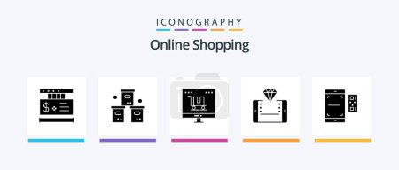 Téléchargez les illustrations : Online Shopping Glyph 5 Icon Pack Including shopping. online. product. mobile. marketing. Creative Icons Design - en licence libre de droit