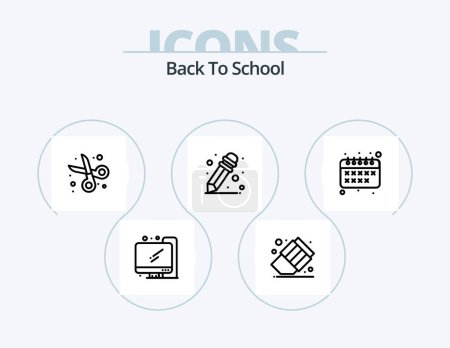 Téléchargez les illustrations : Back To School Line Icon Pack 5 Icon Design. . back to school. stationery. education. transport - en licence libre de droit