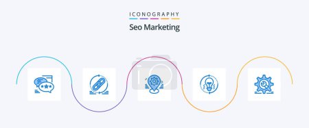 Illustration for Seo Marketing Blue 5 Icon Pack Including light. bulb. website. setting. map - Royalty Free Image