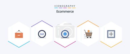 Illustration for Ecommerce 25 Flat icon pack including add. e. country. commerce. location - Royalty Free Image