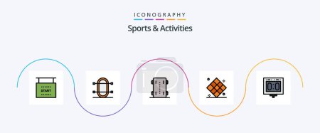 Téléchargez les illustrations : Sports and Activities Line Filled Flat 5 Icon Pack Including play. chess. sport. athletics. wheels skate - en licence libre de droit
