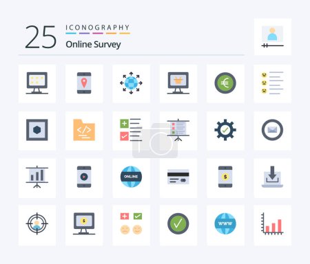 Ilustración de Online Survey 25 Flat Color icon pack including format. euro. global. coin. business - Imagen libre de derechos